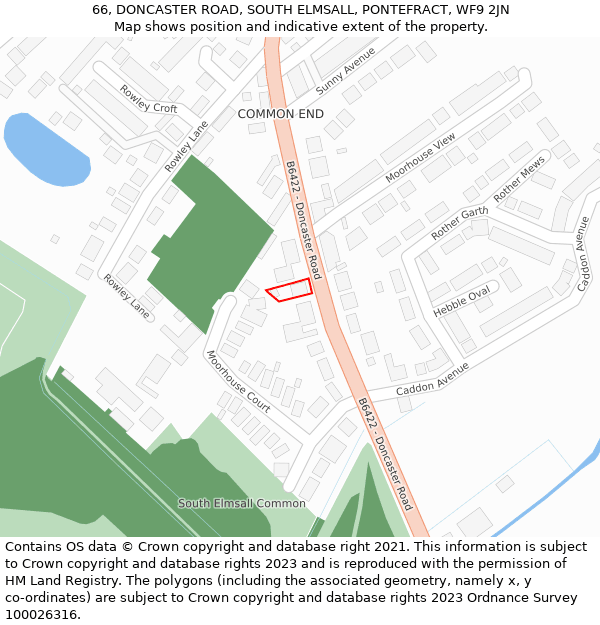 66, DONCASTER ROAD, SOUTH ELMSALL, PONTEFRACT, WF9 2JN: Location map and indicative extent of plot