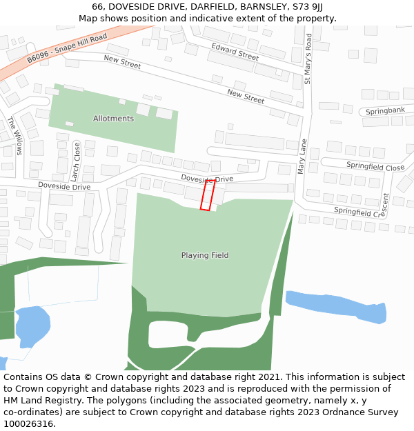 66, DOVESIDE DRIVE, DARFIELD, BARNSLEY, S73 9JJ: Location map and indicative extent of plot