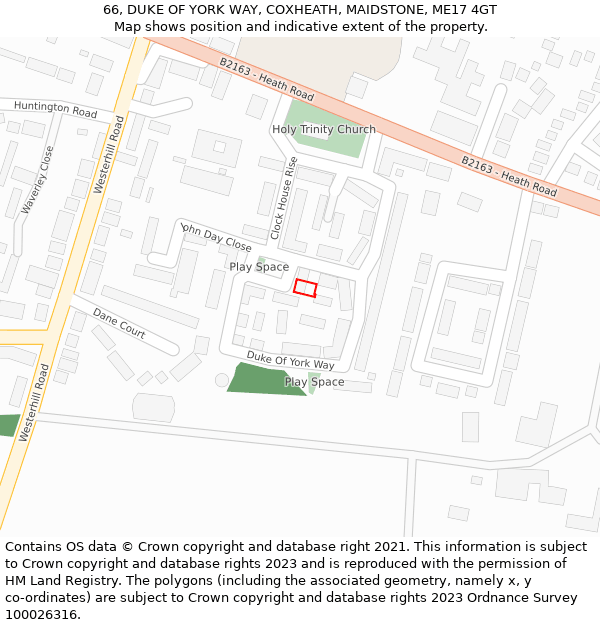 66, DUKE OF YORK WAY, COXHEATH, MAIDSTONE, ME17 4GT: Location map and indicative extent of plot