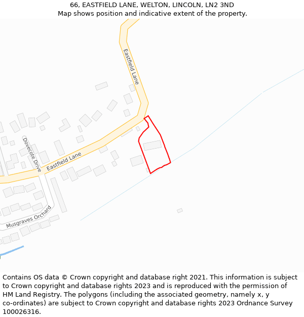 66, EASTFIELD LANE, WELTON, LINCOLN, LN2 3ND: Location map and indicative extent of plot