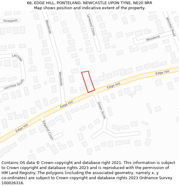 66, EDGE HILL, PONTELAND, NEWCASTLE UPON TYNE, NE20 9RR: Location map and indicative extent of plot