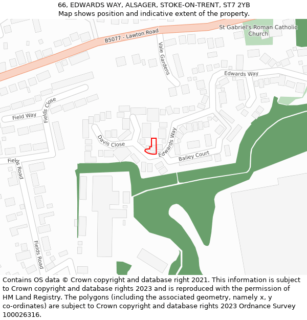 66, EDWARDS WAY, ALSAGER, STOKE-ON-TRENT, ST7 2YB: Location map and indicative extent of plot