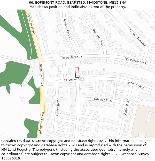 66, EGREMONT ROAD, BEARSTED, MAIDSTONE, ME15 8NA: Location map and indicative extent of plot