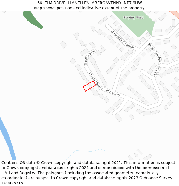 66, ELM DRIVE, LLANELLEN, ABERGAVENNY, NP7 9HW: Location map and indicative extent of plot