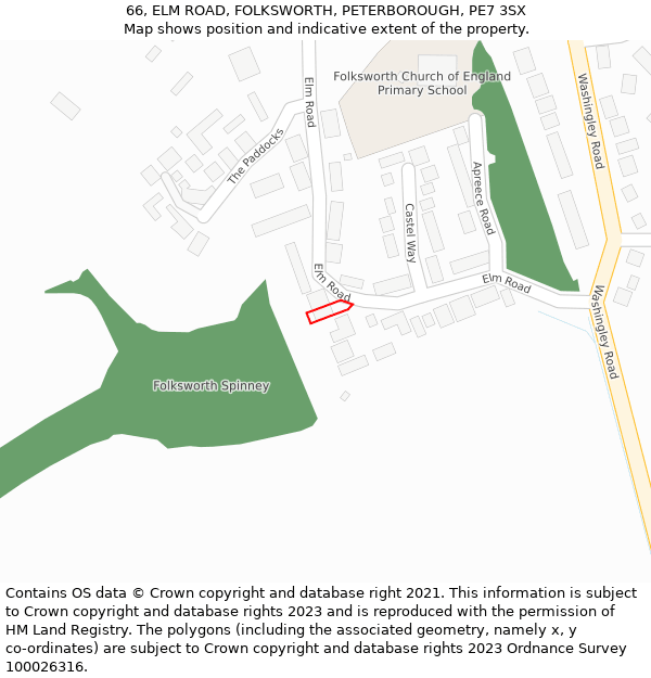 66, ELM ROAD, FOLKSWORTH, PETERBOROUGH, PE7 3SX: Location map and indicative extent of plot