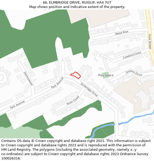 66, ELMBRIDGE DRIVE, RUISLIP, HA4 7UT: Location map and indicative extent of plot