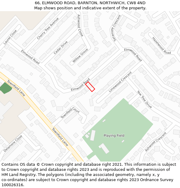 66, ELMWOOD ROAD, BARNTON, NORTHWICH, CW8 4ND: Location map and indicative extent of plot