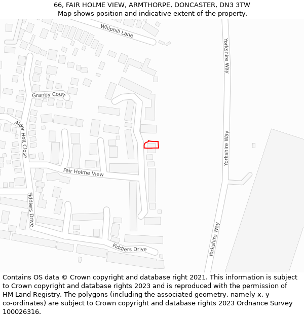 66, FAIR HOLME VIEW, ARMTHORPE, DONCASTER, DN3 3TW: Location map and indicative extent of plot