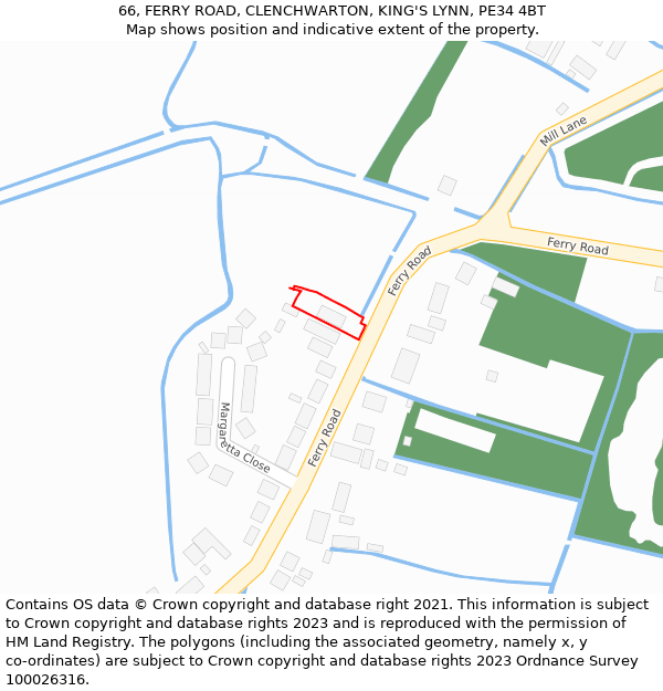 66, FERRY ROAD, CLENCHWARTON, KING'S LYNN, PE34 4BT: Location map and indicative extent of plot