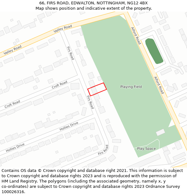 66, FIRS ROAD, EDWALTON, NOTTINGHAM, NG12 4BX: Location map and indicative extent of plot