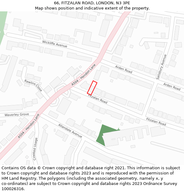 66, FITZALAN ROAD, LONDON, N3 3PE: Location map and indicative extent of plot