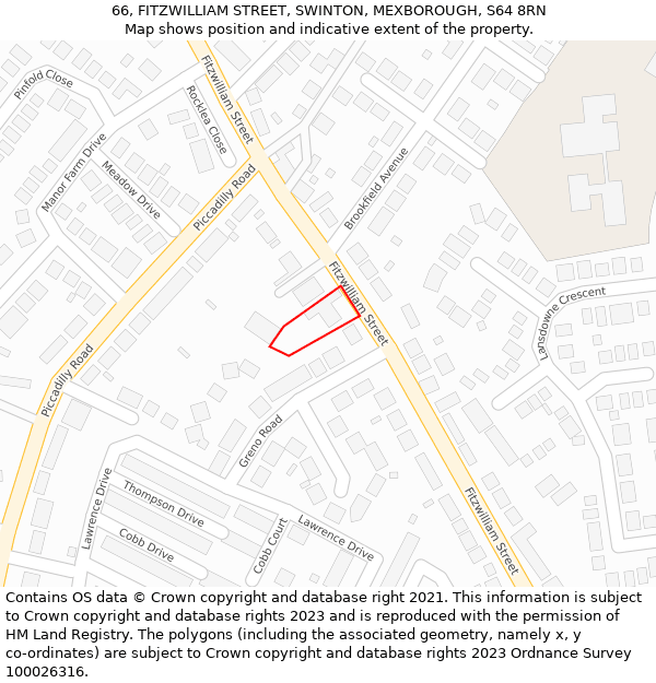 66, FITZWILLIAM STREET, SWINTON, MEXBOROUGH, S64 8RN: Location map and indicative extent of plot