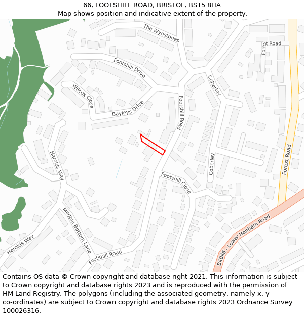 66, FOOTSHILL ROAD, BRISTOL, BS15 8HA: Location map and indicative extent of plot