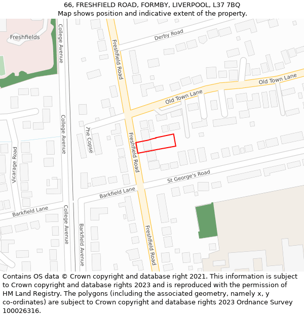 66, FRESHFIELD ROAD, FORMBY, LIVERPOOL, L37 7BQ: Location map and indicative extent of plot