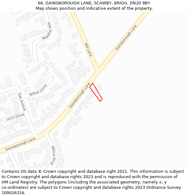 66, GAINSBOROUGH LANE, SCAWBY, BRIGG, DN20 9BY: Location map and indicative extent of plot