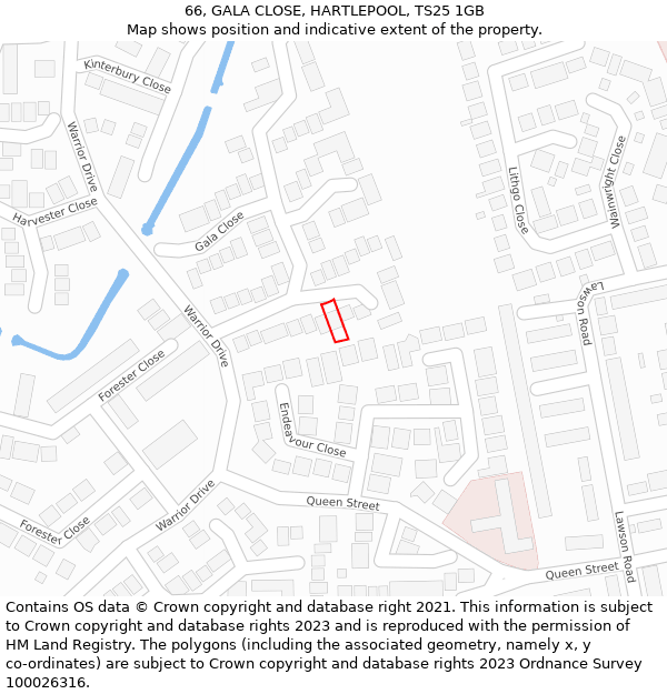 66, GALA CLOSE, HARTLEPOOL, TS25 1GB: Location map and indicative extent of plot