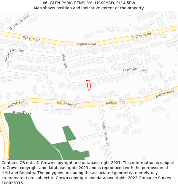 66, GLEN PARK, PENSILVA, LISKEARD, PL14 5PW: Location map and indicative extent of plot