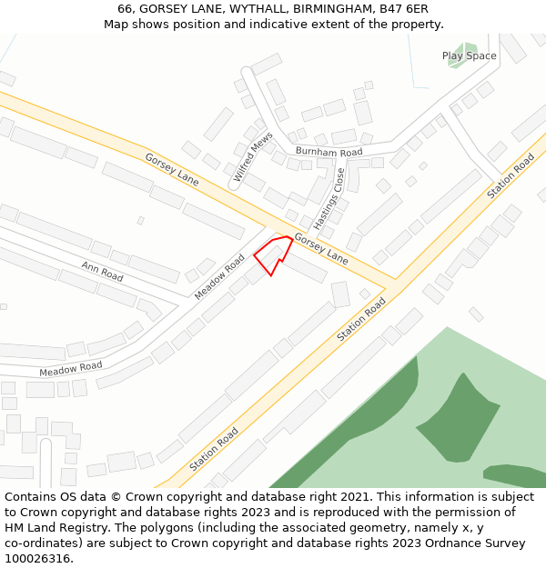 66, GORSEY LANE, WYTHALL, BIRMINGHAM, B47 6ER: Location map and indicative extent of plot