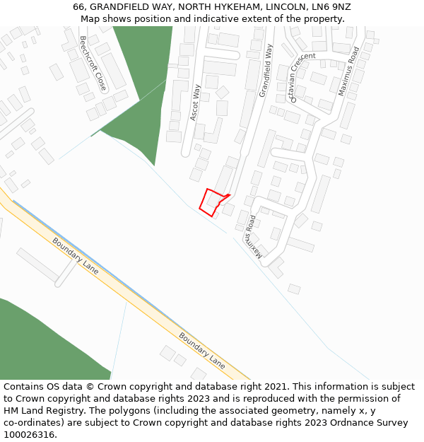 66, GRANDFIELD WAY, NORTH HYKEHAM, LINCOLN, LN6 9NZ: Location map and indicative extent of plot