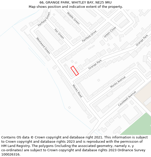 66, GRANGE PARK, WHITLEY BAY, NE25 9RU: Location map and indicative extent of plot