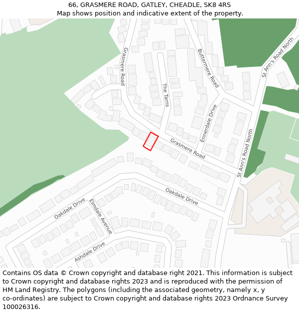 66, GRASMERE ROAD, GATLEY, CHEADLE, SK8 4RS: Location map and indicative extent of plot