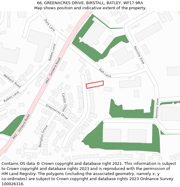 66, GREENACRES DRIVE, BIRSTALL, BATLEY, WF17 9RA: Location map and indicative extent of plot