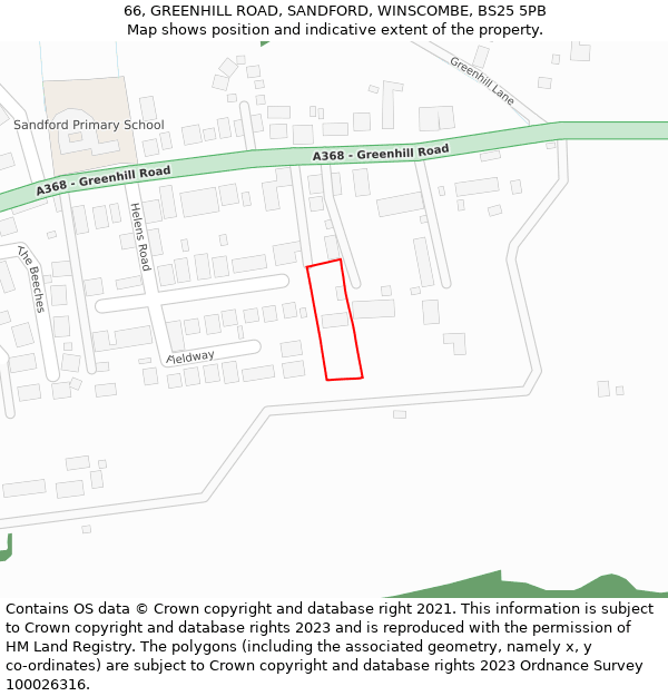 66, GREENHILL ROAD, SANDFORD, WINSCOMBE, BS25 5PB: Location map and indicative extent of plot