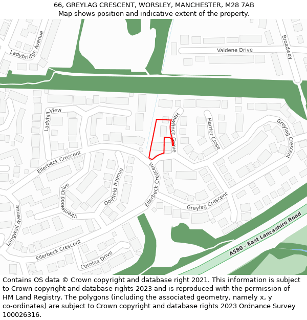 66, GREYLAG CRESCENT, WORSLEY, MANCHESTER, M28 7AB: Location map and indicative extent of plot