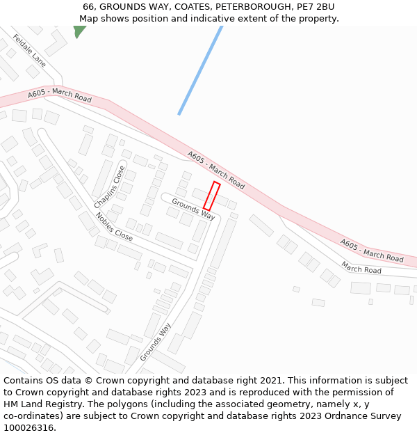 66, GROUNDS WAY, COATES, PETERBOROUGH, PE7 2BU: Location map and indicative extent of plot