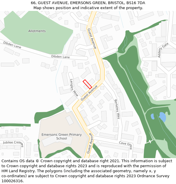 66, GUEST AVENUE, EMERSONS GREEN, BRISTOL, BS16 7DA: Location map and indicative extent of plot
