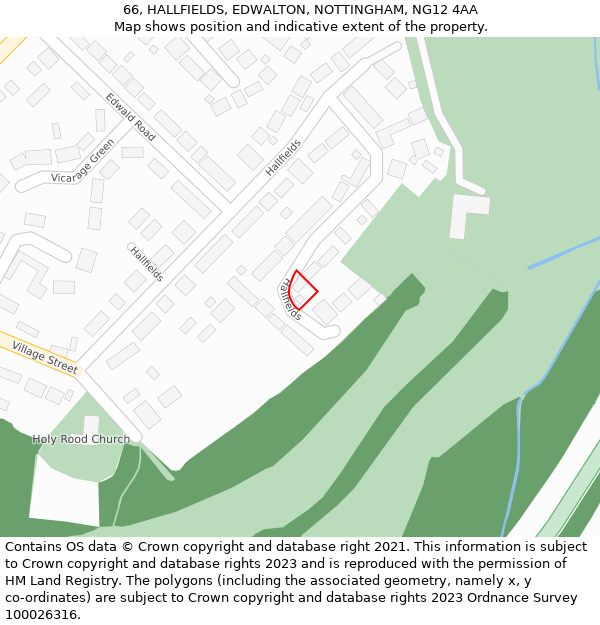 66, HALLFIELDS, EDWALTON, NOTTINGHAM, NG12 4AA: Location map and indicative extent of plot