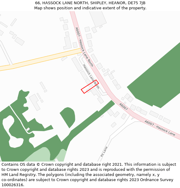 66, HASSOCK LANE NORTH, SHIPLEY, HEANOR, DE75 7JB: Location map and indicative extent of plot