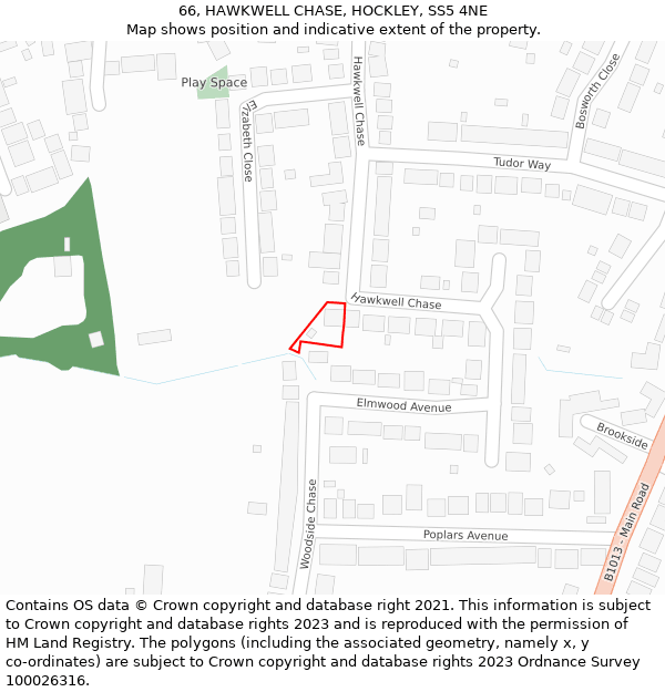 66, HAWKWELL CHASE, HOCKLEY, SS5 4NE: Location map and indicative extent of plot