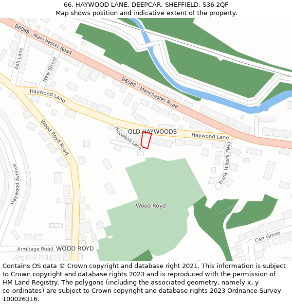 66, HAYWOOD LANE, DEEPCAR, SHEFFIELD, S36 2QF: Location map and indicative extent of plot