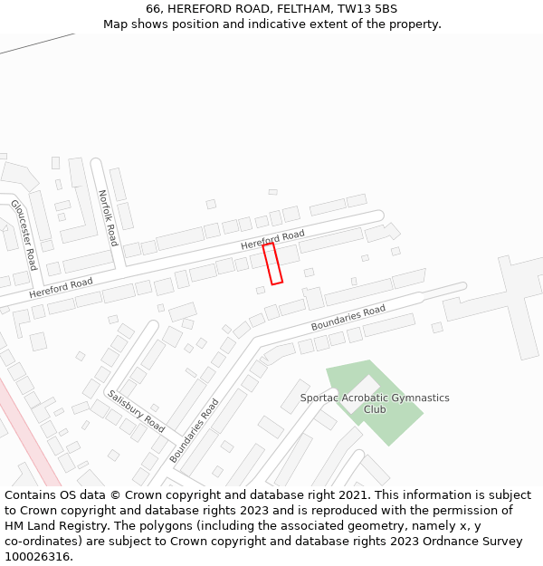 66, HEREFORD ROAD, FELTHAM, TW13 5BS: Location map and indicative extent of plot