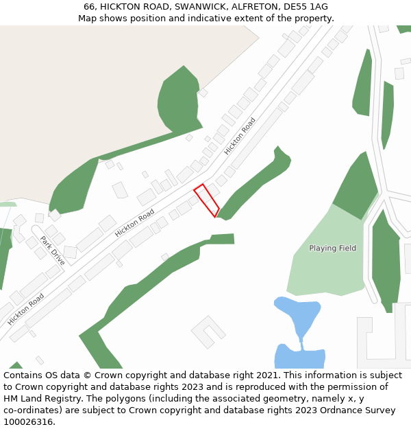 66, HICKTON ROAD, SWANWICK, ALFRETON, DE55 1AG: Location map and indicative extent of plot