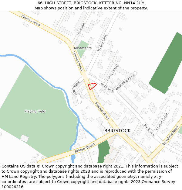 66, HIGH STREET, BRIGSTOCK, KETTERING, NN14 3HA: Location map and indicative extent of plot