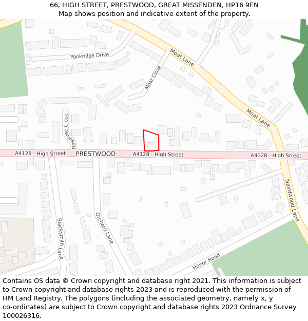 66, HIGH STREET, PRESTWOOD, GREAT MISSENDEN, HP16 9EN: Location map and indicative extent of plot