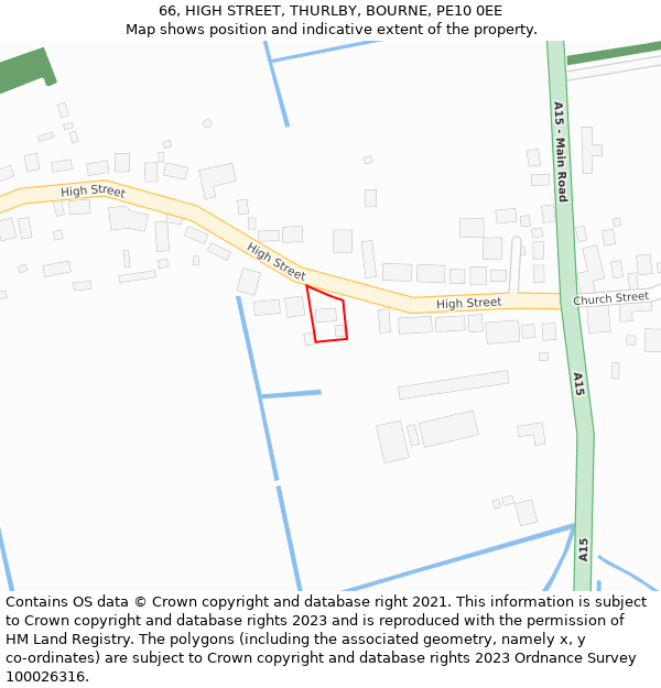 66, HIGH STREET, THURLBY, BOURNE, PE10 0EE: Location map and indicative extent of plot