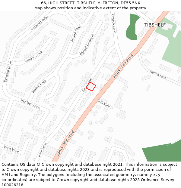 66, HIGH STREET, TIBSHELF, ALFRETON, DE55 5NX: Location map and indicative extent of plot