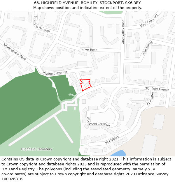 66, HIGHFIELD AVENUE, ROMILEY, STOCKPORT, SK6 3BY: Location map and indicative extent of plot