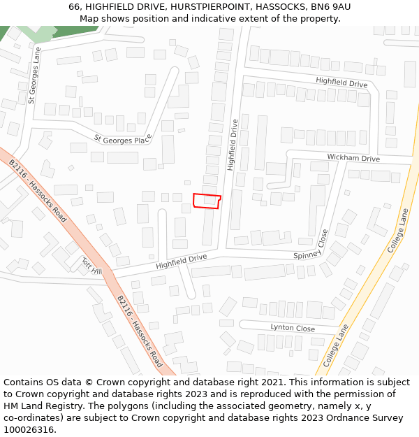 66, HIGHFIELD DRIVE, HURSTPIERPOINT, HASSOCKS, BN6 9AU: Location map and indicative extent of plot