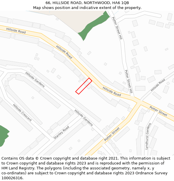 66, HILLSIDE ROAD, NORTHWOOD, HA6 1QB: Location map and indicative extent of plot