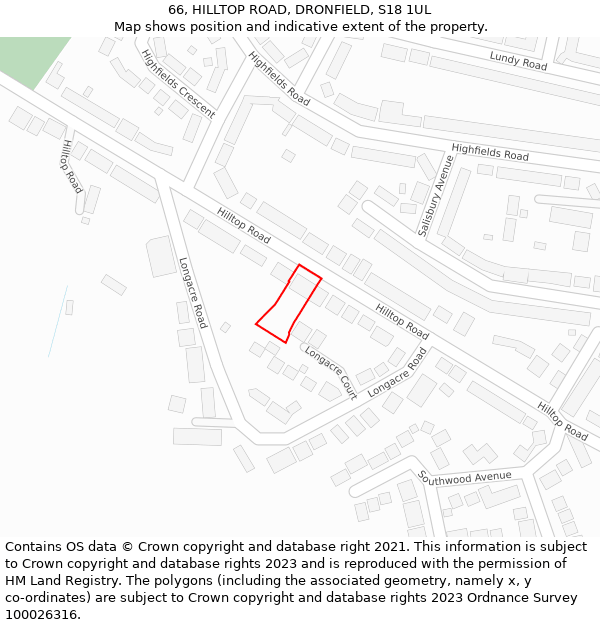 66, HILLTOP ROAD, DRONFIELD, S18 1UL: Location map and indicative extent of plot