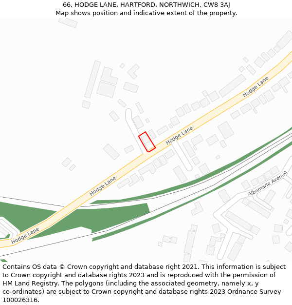 66, HODGE LANE, HARTFORD, NORTHWICH, CW8 3AJ: Location map and indicative extent of plot