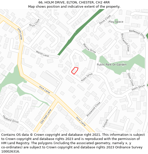 66, HOLM DRIVE, ELTON, CHESTER, CH2 4RR: Location map and indicative extent of plot