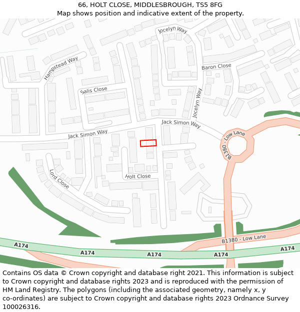 66, HOLT CLOSE, MIDDLESBROUGH, TS5 8FG: Location map and indicative extent of plot