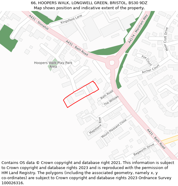 66, HOOPERS WALK, LONGWELL GREEN, BRISTOL, BS30 9DZ: Location map and indicative extent of plot