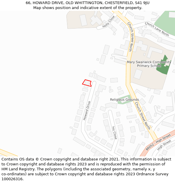 66, HOWARD DRIVE, OLD WHITTINGTON, CHESTERFIELD, S41 9JU: Location map and indicative extent of plot