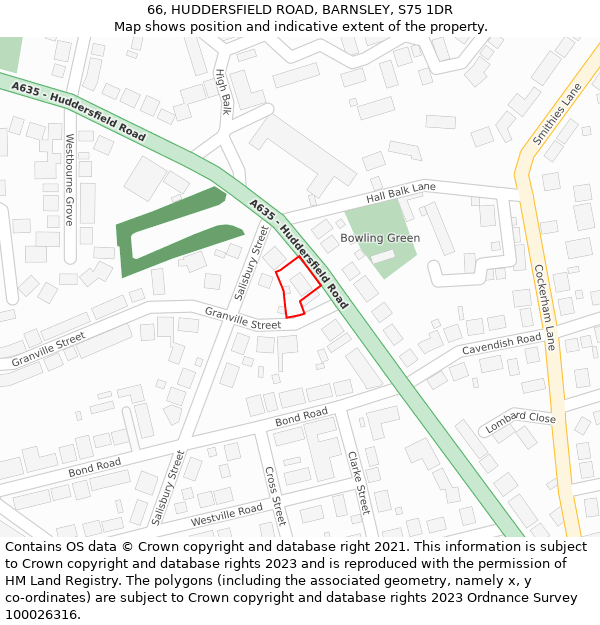 66, HUDDERSFIELD ROAD, BARNSLEY, S75 1DR: Location map and indicative extent of plot